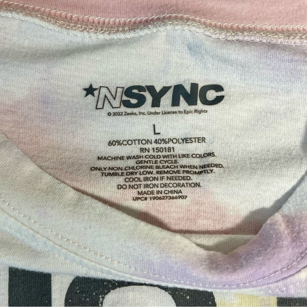 NSYNC Justin Chris Joey Lance JC Tie Dye Cropped Cotton-Poly Band T-Shirt Sz L - Picture 2 of 8